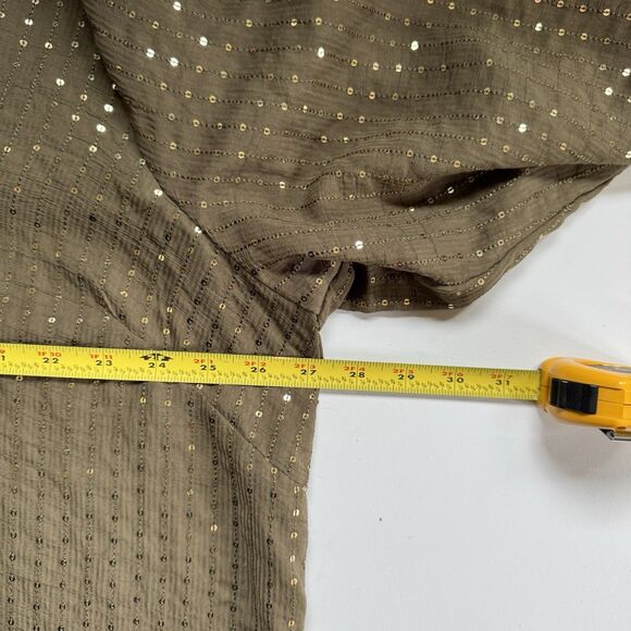 Colleen Lopez Button Front Sequin Tunic Top Size Large Embellished Olive Green - Picture 7 of 9